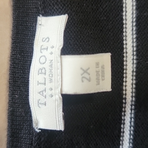 Talbots Size 2X Black w/White Stripe & Contrasting Gingham Plaid Cuff Sweater - Picture 8 of 9